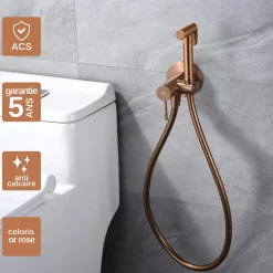 Kit Douchette anti-calcaire hygiénique encastrée WC ou Bidet Salle de Bain Or Rose IMEX LINE RDD038/ORC