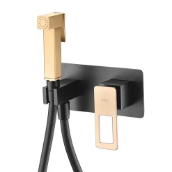 Kit Douchette anti-calcaire hygiénique encastrée WC ou Bidet Salle de Bain Noir et Or IMEX SUECIA BDC032-5/NGOLD