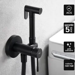Kit Hygiène Douchette de WC / Bidet Encastré Noir Mat IMEX GENOVA RDG053/NG