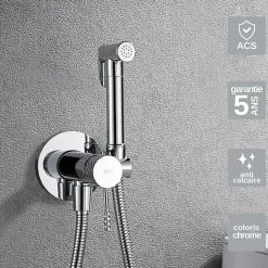 Kit Hygiène Douchette de WC / Bidet Encastré Chrome IMEX GENOVA RDG053