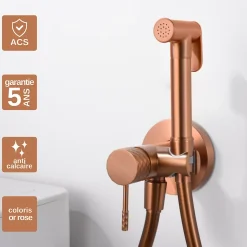Kit Hygiène Douchette de WC / Bidet Encastré Or Rose IMEX GENOVA RDG053/ORC