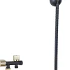 Kit hygiène WC avec douchette 2 jets + flexible + support mural + robinet alimentation, noir/doré brossé, MTK Harmonie