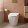 LANERI WC au sol Bent Rim - Cuvette Rimless sans bride Blanc Brillant FIL Mural design arrondi - Abattant Soft-Close