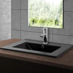 Lavabo à encastrer noir mat céramique avec bouchon de vidange 615 x 470 x 175 mm