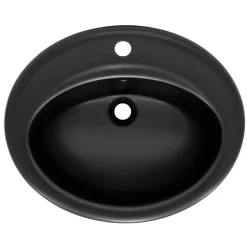 Lavabo à encastrer noir mat céramique bouchon de vidange argent