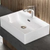 Lavabo à Poser Blanc Vasque Suspendu en Céramique Lave Mains Rectangulaire de Qualité pour Salle de Bain 51x36x13cm