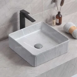 Lavabo à poser CORINTO IBI céramique 37,5x13x37,5 cm gris pietra