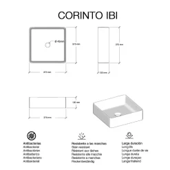 Lavabo à poser CORINTO IBI céramique 37,5x13x37,5 cm gris pietra