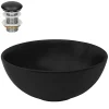 Lavabo à poser rond noir mat céramique avec garniture de vidage