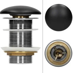 Lavabo à poser rond noir mat céramique avec garniture de vidage