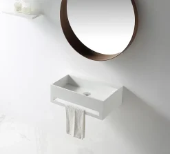Lavabo à suspendre 60x40x20cm en fonte minérale avec porte-serviettes intégré - TWG02