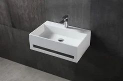Lavabo à suspendre 60x40x20cm en fonte minérale avec porte-serviettes intégré - TWG02