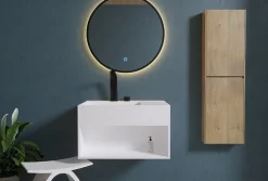 Lavabo à suspendre 60x46x35cm en fonte minérale avec espace de rangement - blanc mat - PB2158