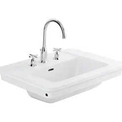 Lavabo a encastrer céramique traditionnelle SANINDUSA 3 trous Vintage blanc