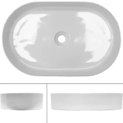 Lavabo +a poser ceramique vasque lave-mains salle de bain ovale blanc 605x380 mm