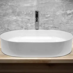 Lavabo +a poser ceramique vasque lave-mains salle de bain ovale blanc 605x380 mm