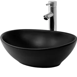 Lavabo a poser noir ceramique lave-mains salle de bain toilette 410x335x145 mm