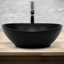 Lavabo a poser noir ceramique lave-mains salle de bain toilette 410x335x145 mm