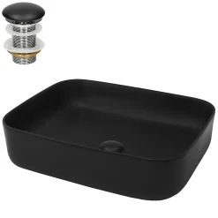 Lavabo a poser noir mat en céramique avec garniture de vidage 510x405x135 mm