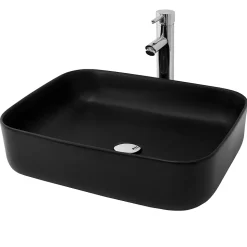 Lavabo a poser noir mat en céramique avec garniture de vidage 510x405x135 mm