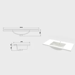 Lavabo blanc 101x47x17.5 cm, Lavabo rectangulaire en marbre artificiel, AICA SANITAIRE