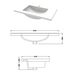 Lavabo blanc 81x47x17.5 cm, Lavabo rectangulaire en marbre artificiel, AICA SANITAIRE