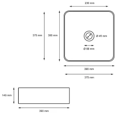 Lavabo carré ceramique vasque a poser salle de bain lave-mains blanc 390x390 cm