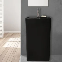 Lavabo colonne en céramique à poser, l.46 x H.85 x P.34 cm, noir, Homesight Elmo
