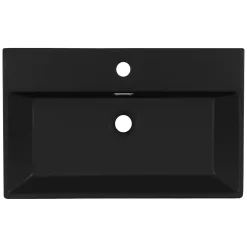 Lavabo céramique noir avec garniture de vidage lave-mains moderne 605x365x130 mm