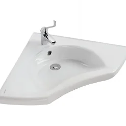 Lavabo d'angle mural PMR extra plat normes handicapé porcelaine vitrifée SANINDUSA NewWCCare blanc