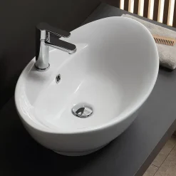 Lavabo De Salle De Bain En Céramique Blanche De Forme Ovale