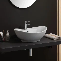 Lavabo De Salle De Bain En Céramique Blanche De Forme Ovale