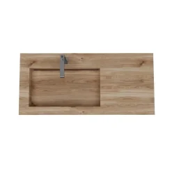 Lavabo De Salle De Bain Hpl 100Cm Avec Vasque À Gauche Effet Bois Chêne Miel