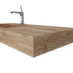 Lavabo De Salle De Bain Hpl 100Cm Avec Vasque À Gauche Effet Bois Chêne Miel