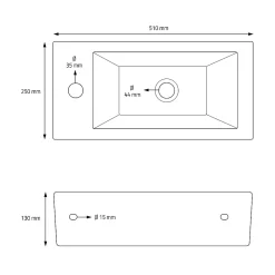 Lavabo de salle de bain vasque à poser toilette blanc en céramique 510 x 250 mm