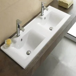 Lavabo double vasque encastrable céramique blanche - 121x47 cm - City