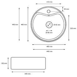 Lavabo en ceramique blanc vasque a poser rond Evier moderne toilette 460x155mm