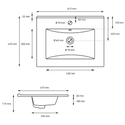 Lavabo en ceramique noir mat vasque encastrer pour salle de bain 615x470x175 mm