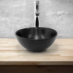 Lavabo en ceramique noir mat vasque a poser ronde pour salle de bain 280x150 mm
