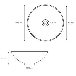 Lavabo en ceramique noir mat vasque a poser ronde pour salle de bain 280x150 mm