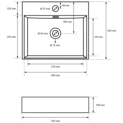 Lavabo en céramique blanc avec garniture de vidage vasque à poser 415 x 360 mm