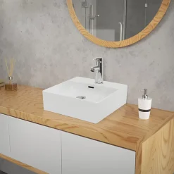 Lavabo en céramique blanc avec garniture de vidage vasque à poser 415 x 360 mm
