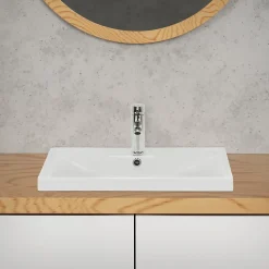 Lavabo en céramique blanc avec garniture de vidage et trop-plein 510x415x155 mm