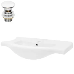 Lavabo en céramique blanc avec garniture de vidage et trop-plein