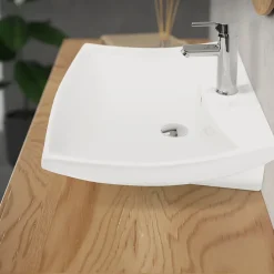 Lavabo en céramique blanc avec garniture de vidage lave-mains moderne 605x165 mm