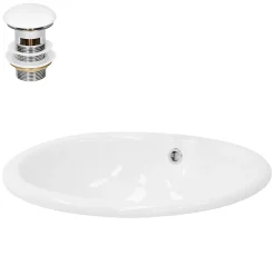 Lavabo en céramique blanc avec garniture de vidage et trop-plein