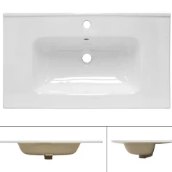 Lavabo en céramique blanc avec garniture de vidage et trop-plein