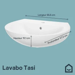 Lavabo en céramique blanc brillant l.55,5 x H.19,1 x P.47,2 cm Tasi GoodHome