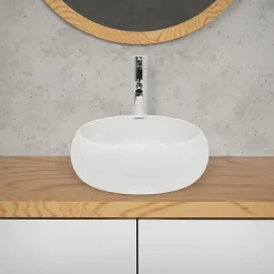 Lavabo en céramique blanc vasque èvier à poser design rond moderne 400 mm