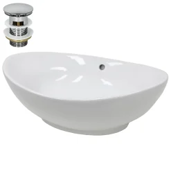 Lavabo en céramique blanc avec garniture de vidage lave-mains moderne 590x390 mm